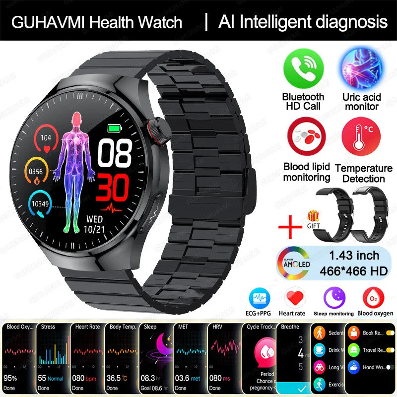 2025 Nursing-Grade Smartwatch – ECG, SpO₂, Uric Acid & Bluetooth Call