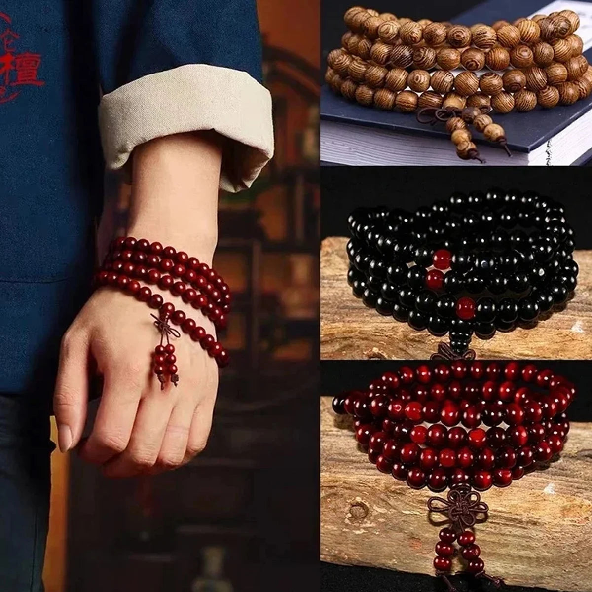 8mm Sandalwood 108 Bead Mala Bracelet