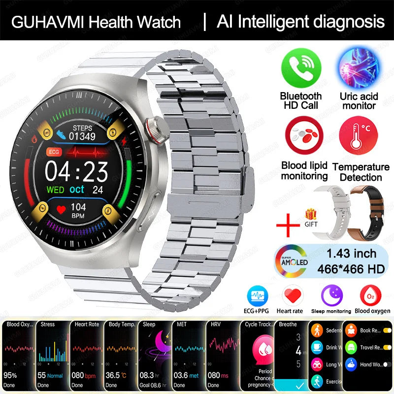 2025 Nursing-Grade Smartwatch – ECG, SpO₂, Uric Acid & Bluetooth Call
