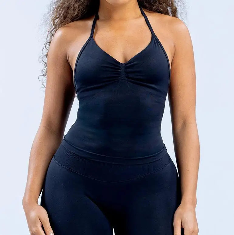 Women’s Open Back Sports Bra – Strappy Halter Yoga & Workout Tank