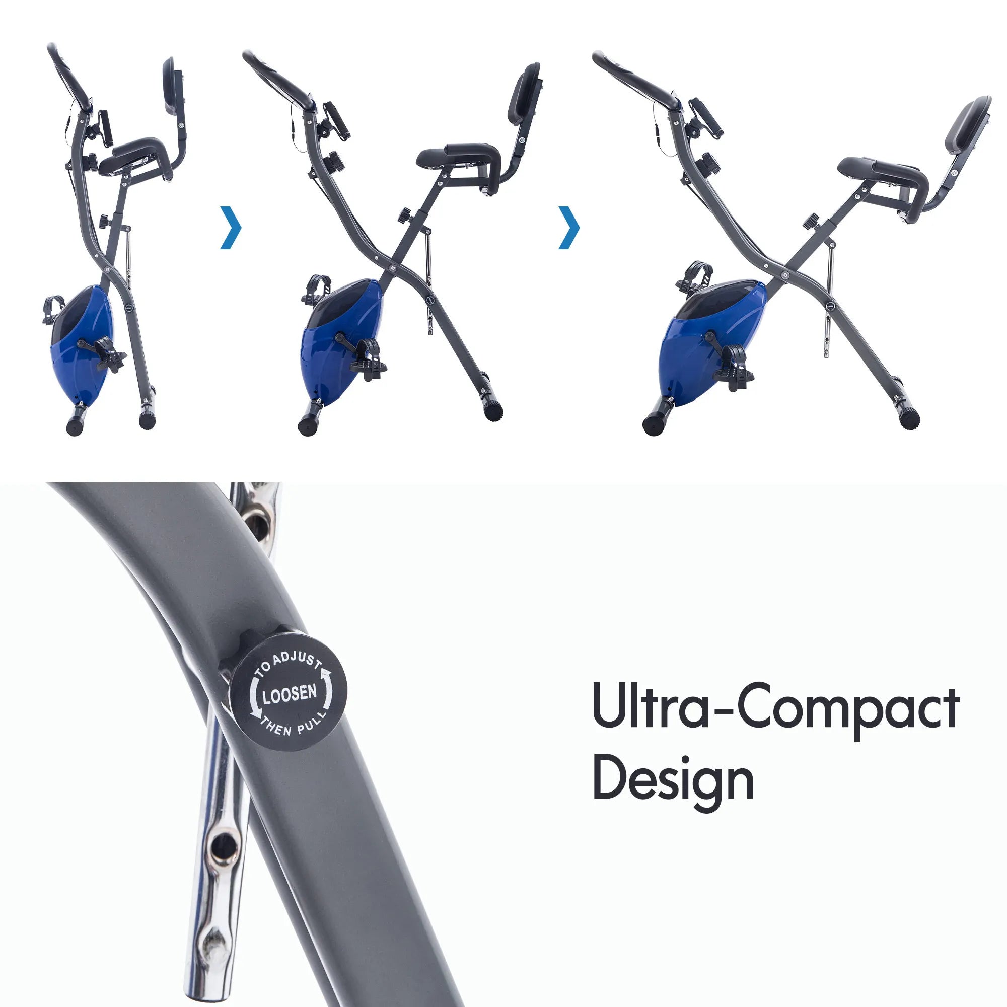 Folding X Exercise Bike – Upright & Recumbent with Backrest & Armbands