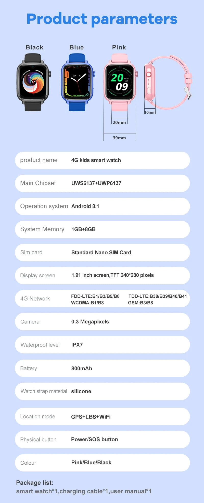 4G Kids Smart Watch – GPS Tracker with Video Call, SOS & Camera