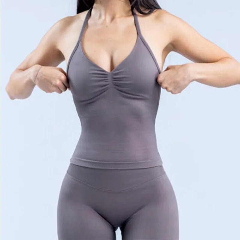 Women’s Open Back Sports Bra – Strappy Halter Yoga & Workout Tank