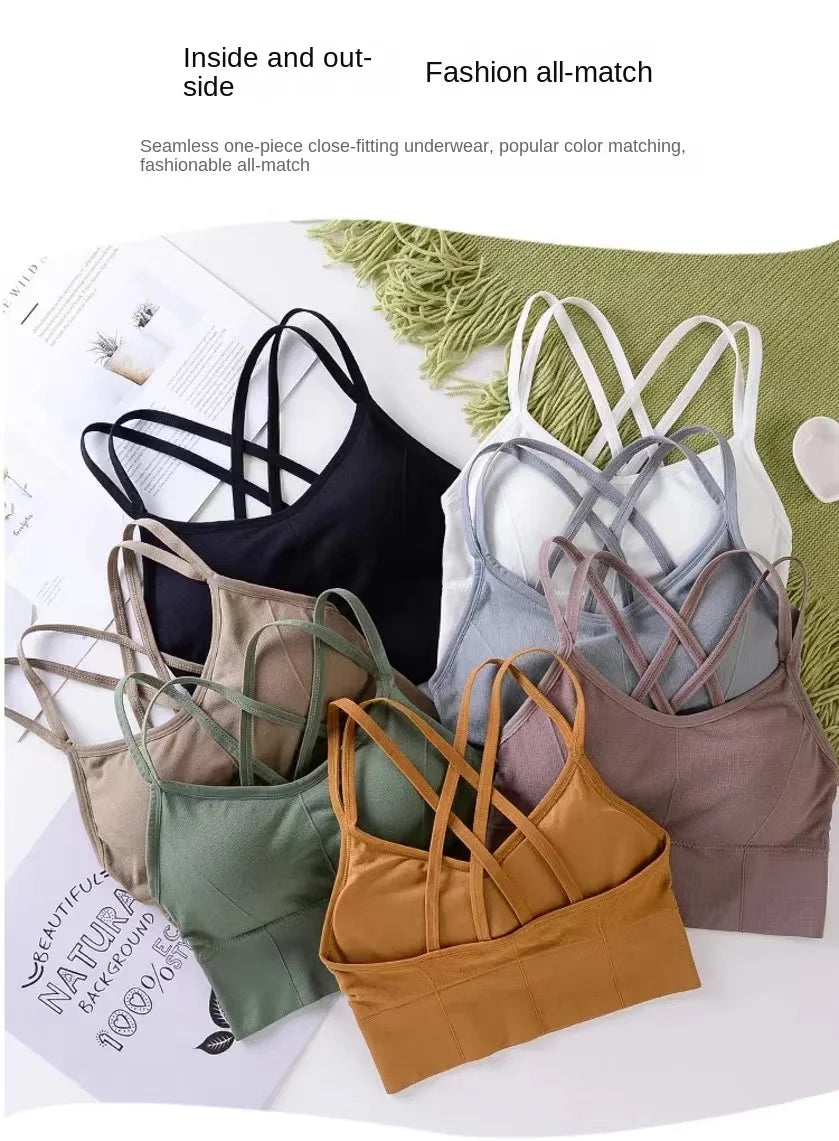 Women’s Cross-Back Sports Bra – Push-Up Yoga & Fitness Tank Top