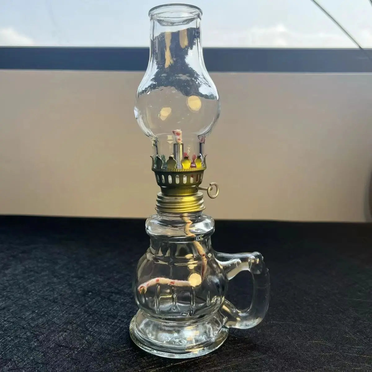 Mini Glass Oil Lamp – Desktop Kerosene Lantern with Lampshade