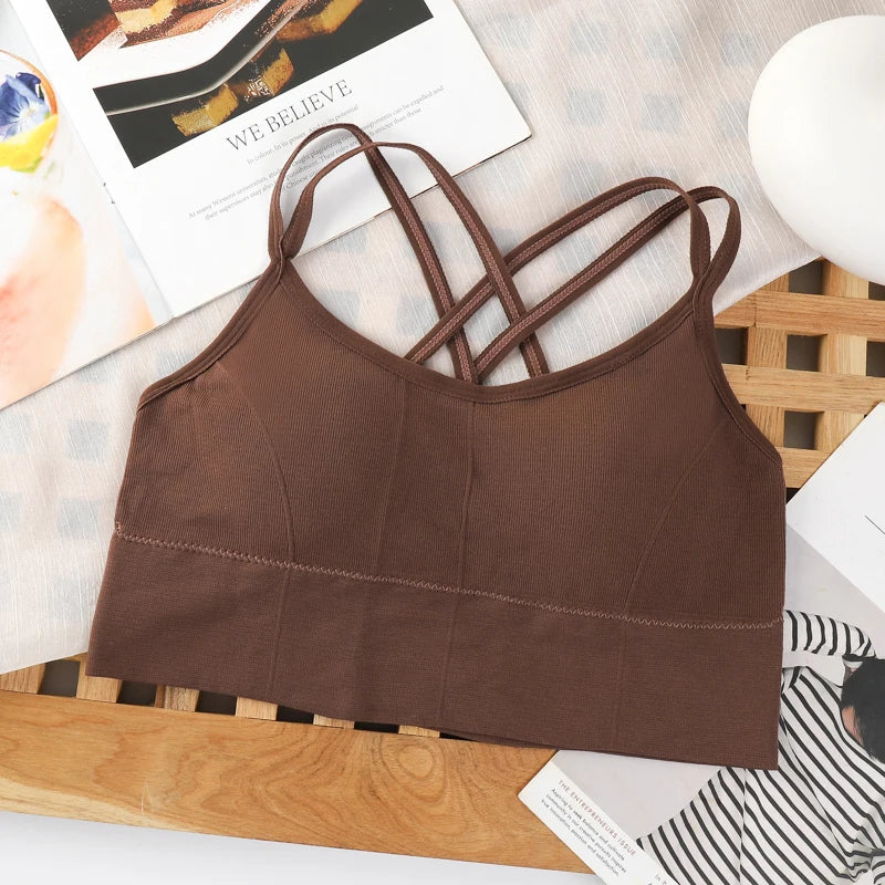 Women’s Cross-Back Sports Bra – Push-Up Yoga & Fitness Tank Top