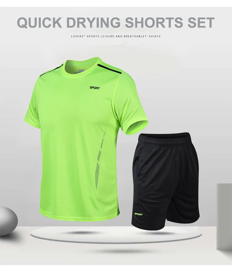 CHRLCK Men’s Quick-Dry Sports Set – T-Shirt & Shorts for Outdoor Fitness