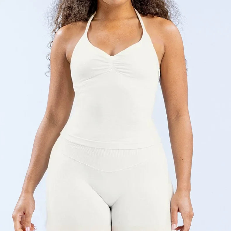 Women’s Open Back Sports Bra – Strappy Halter Yoga & Workout Tank