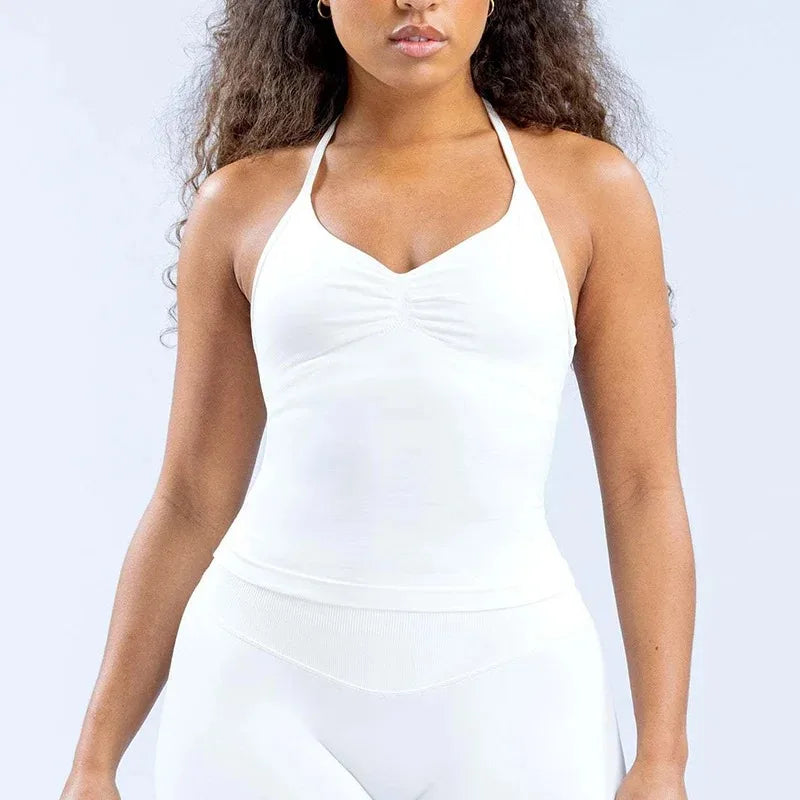 Women’s Open Back Sports Bra – Strappy Halter Yoga & Workout Tank