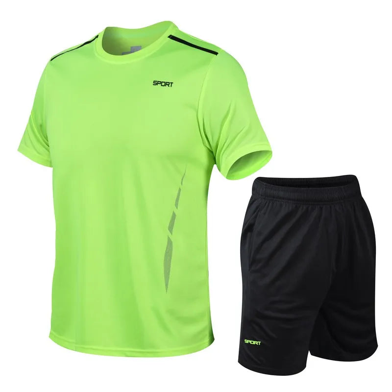CHRLCK Men’s Quick-Dry Sports Set – T-Shirt & Shorts for Outdoor Fitness