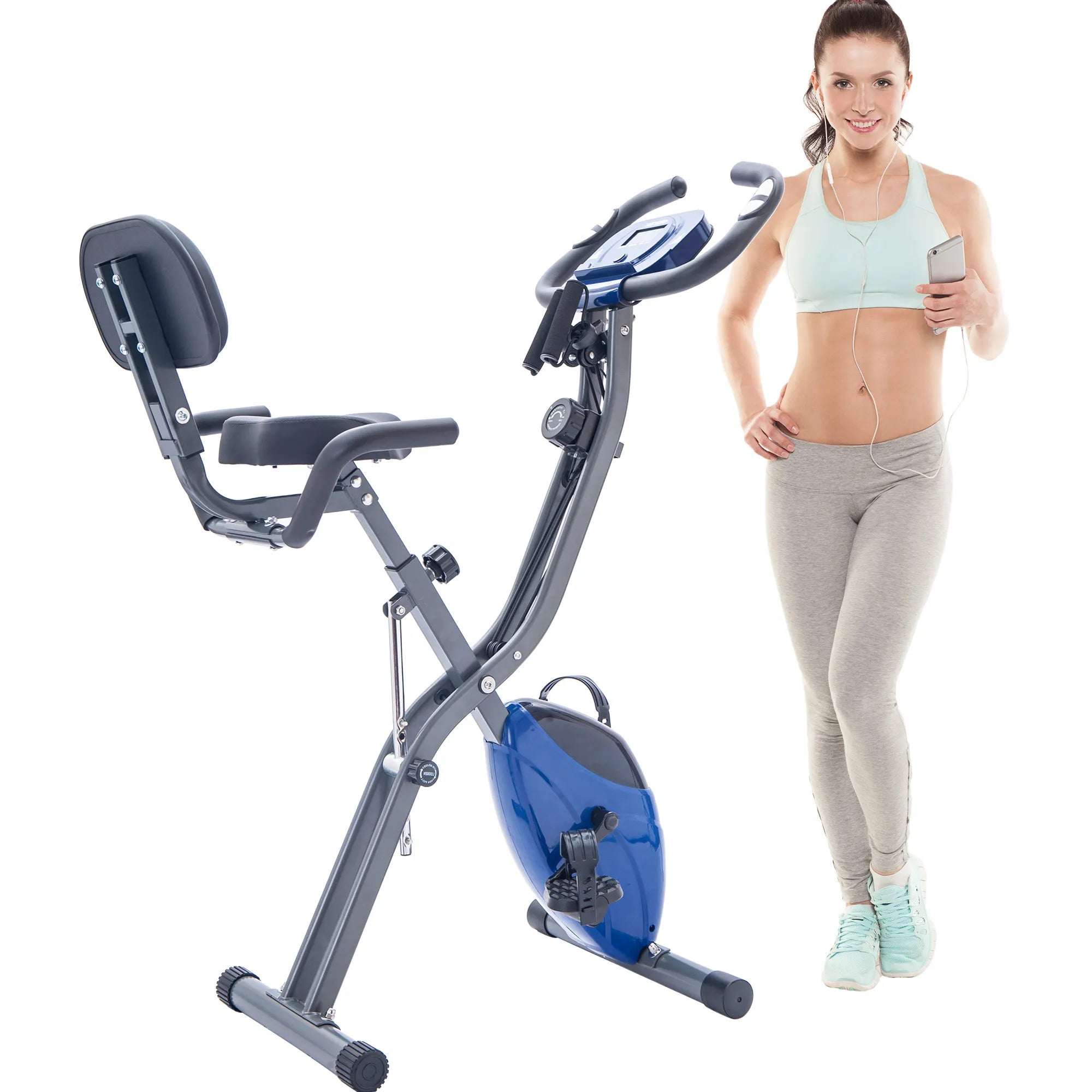 Folding X Exercise Bike – Upright & Recumbent with Backrest & Armbands