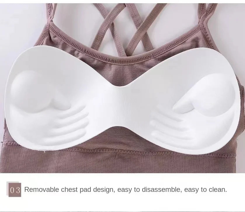 Women’s Cross-Back Sports Bra – Push-Up Yoga & Fitness Tank Top