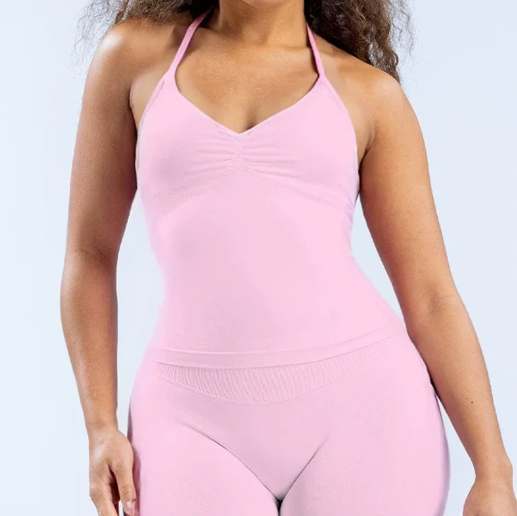 Women’s Open Back Sports Bra – Strappy Halter Yoga & Workout Tank