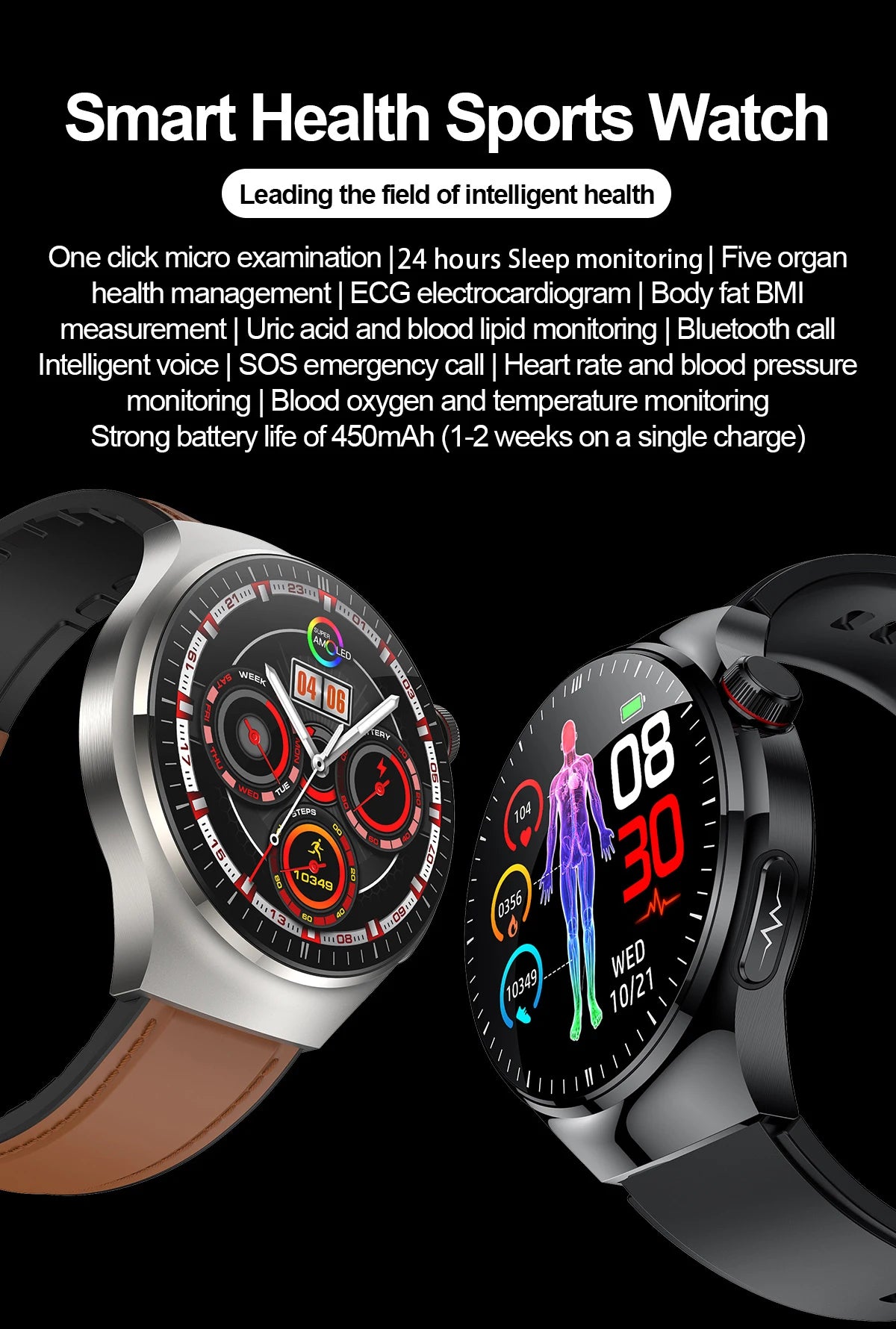 2025 Nursing-Grade Smartwatch – ECG, SpO₂, Uric Acid & Bluetooth Call