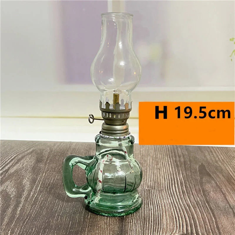 Mini Glass Oil Lamp – Desktop Kerosene Lantern with Lampshade