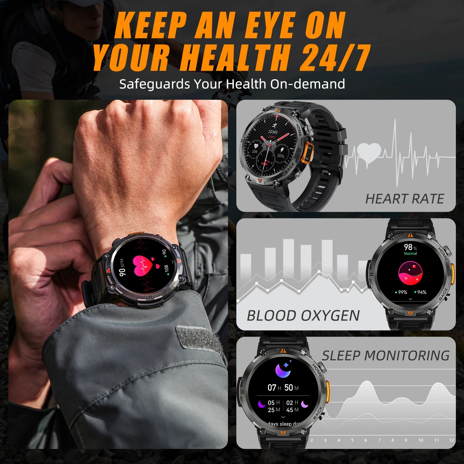 EIGIIS KE3 Smart Watch – 3ATM Waterproof Bluetooth Call & Health Monitor