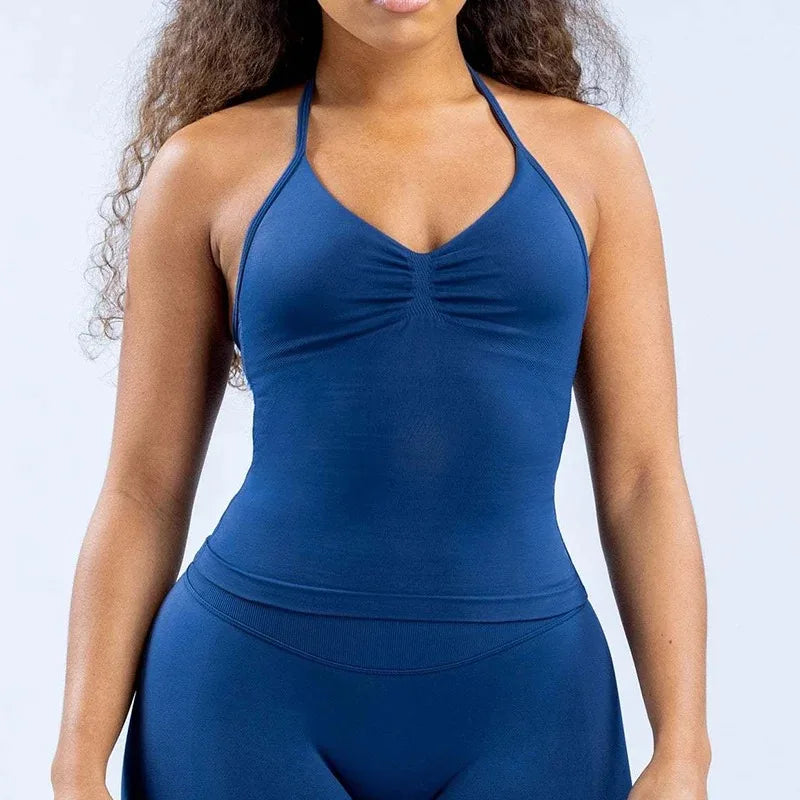 Women’s Open Back Sports Bra – Strappy Halter Yoga & Workout Tank