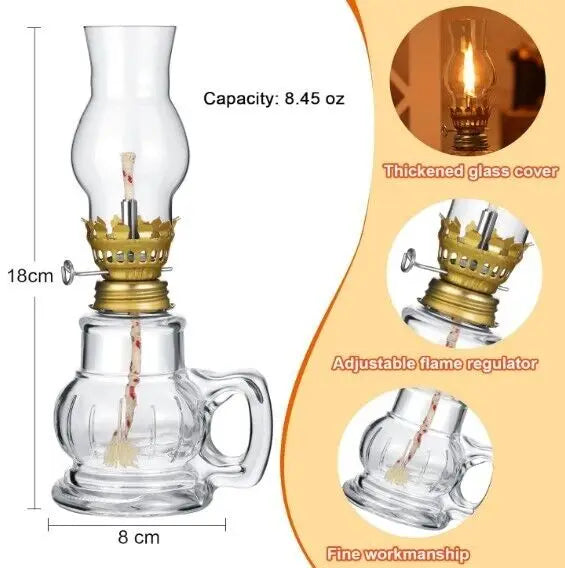 Mini Glass Oil Lamp – Desktop Kerosene Lantern with Lampshade