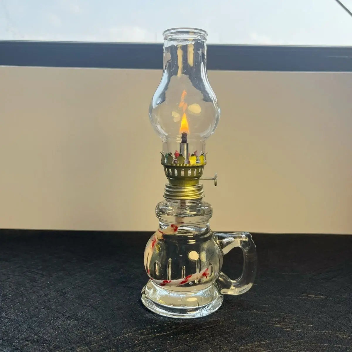 Mini Glass Oil Lamp – Desktop Kerosene Lantern with Lampshade