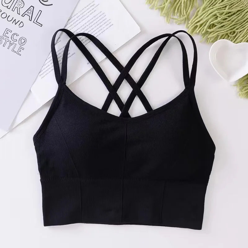 Women’s Cross-Back Sports Bra – Push-Up Yoga & Fitness Tank Top
