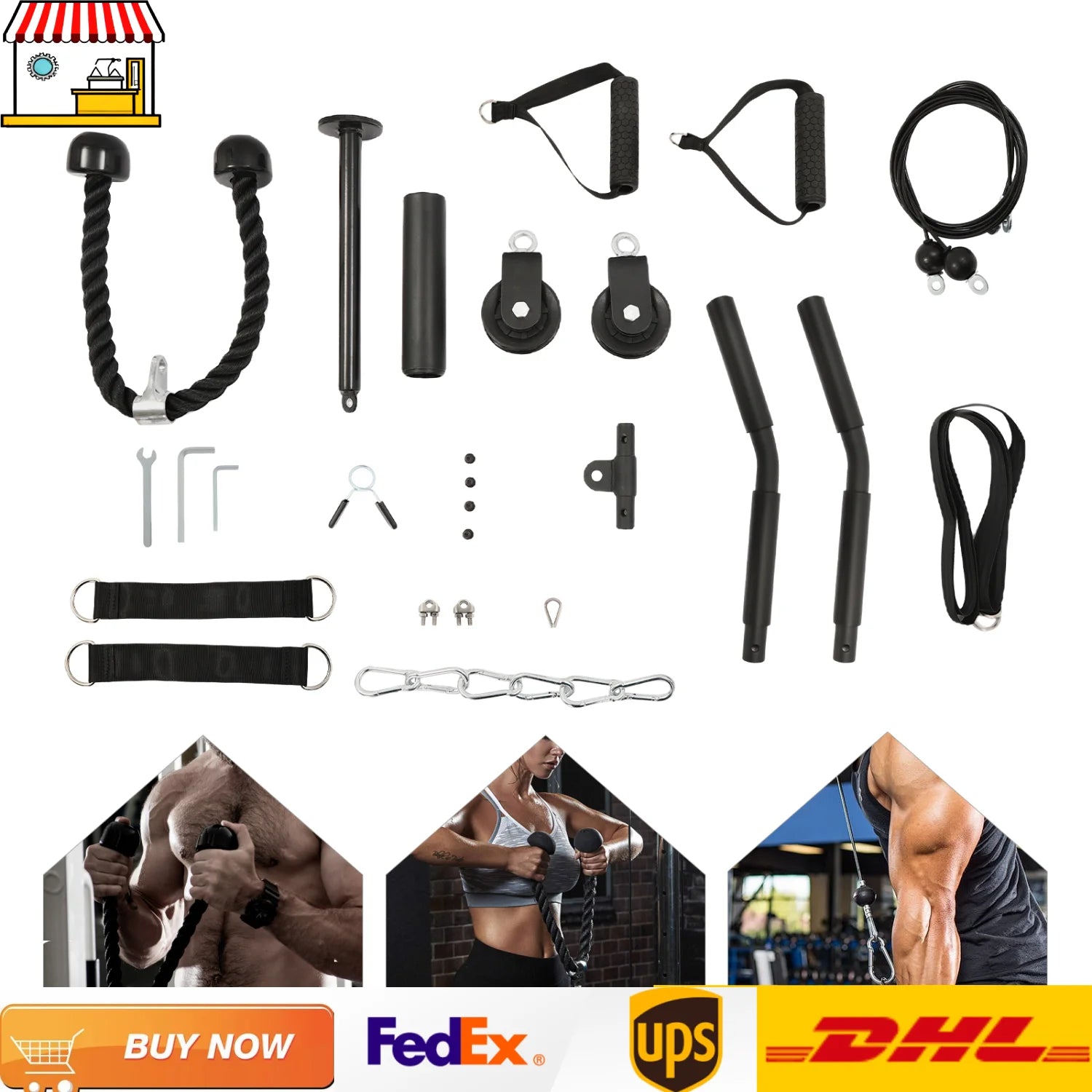 Adjustable Cable Pulley System – Home Gym Biceps & Triceps Trainer