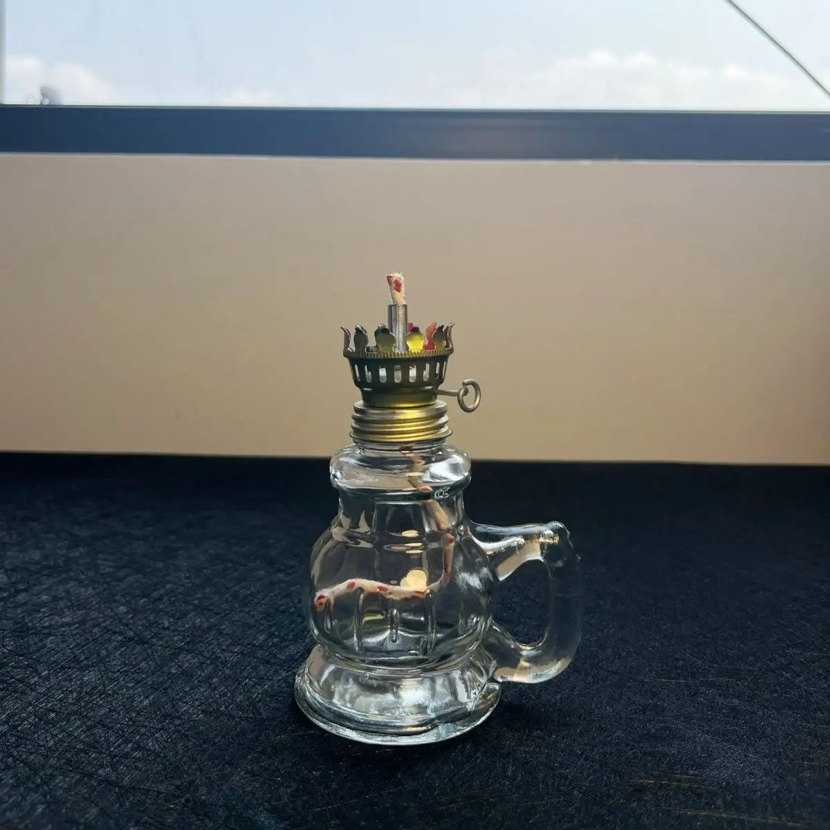 Mini Glass Oil Lamp – Desktop Kerosene Lantern with Lampshade