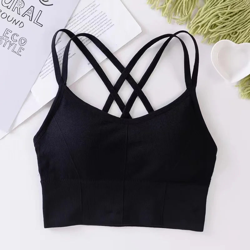 Women’s Cross-Back Sports Bra – Push-Up Yoga & Fitness Tank Top